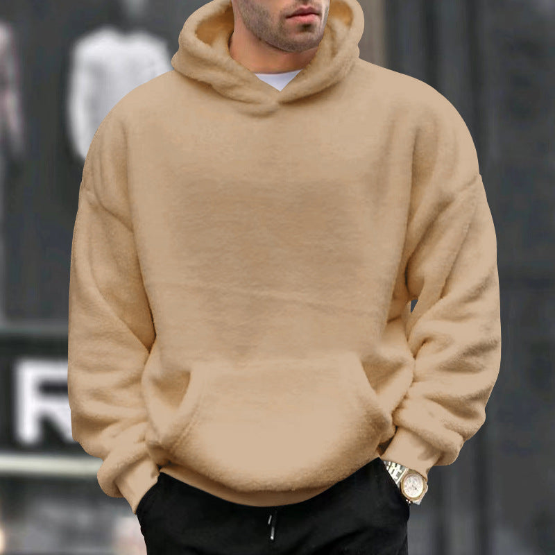 Oversized fleece pullover for men with practical pockets and hood Lune London
