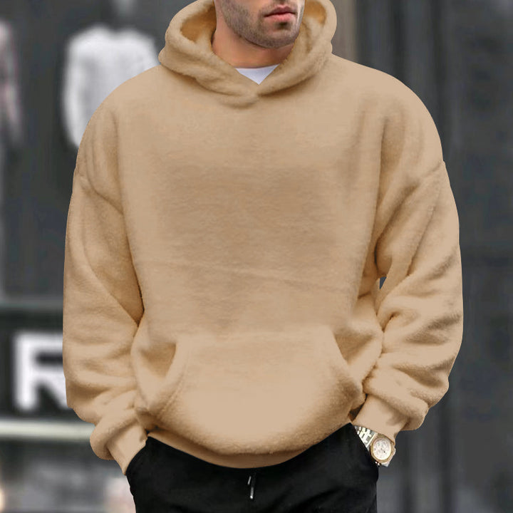 Oversized fleece pullover for men with practical pockets and hood Lune London