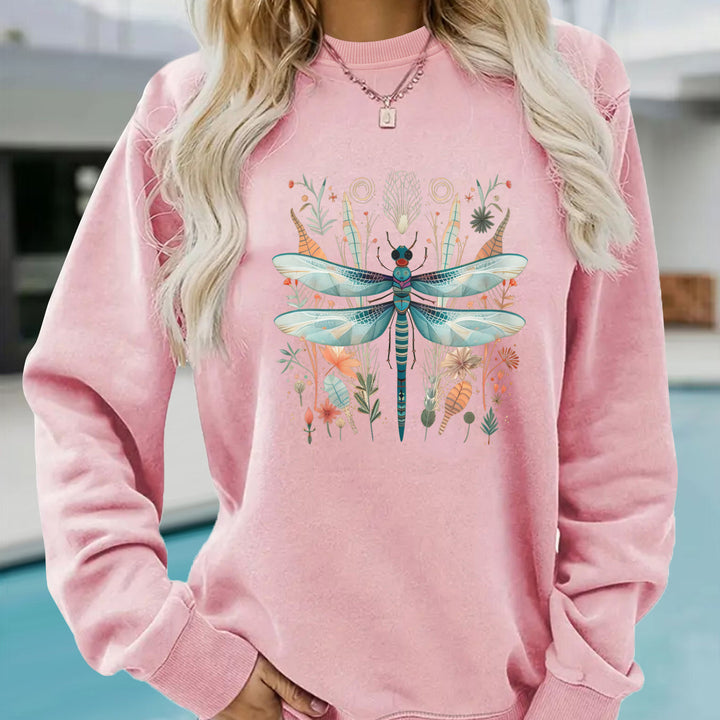Sweat-shirt pour femmes avec impression de libellule unique et design botanique Chic & Stil