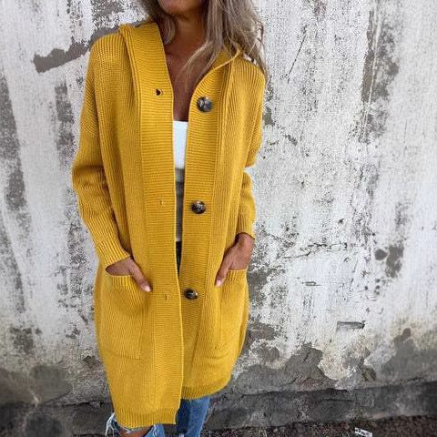 Women’s knit jacket with hood and decorative buttons Lune London