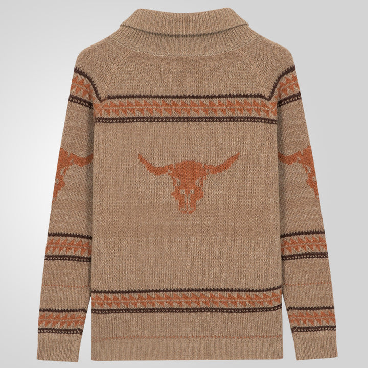 Sweater jacket for men with a unique Far West pattern and a warm lining Lune London