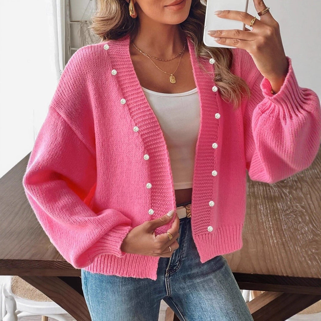 Ladies comfortable cardigan with pearl button detail Lune London