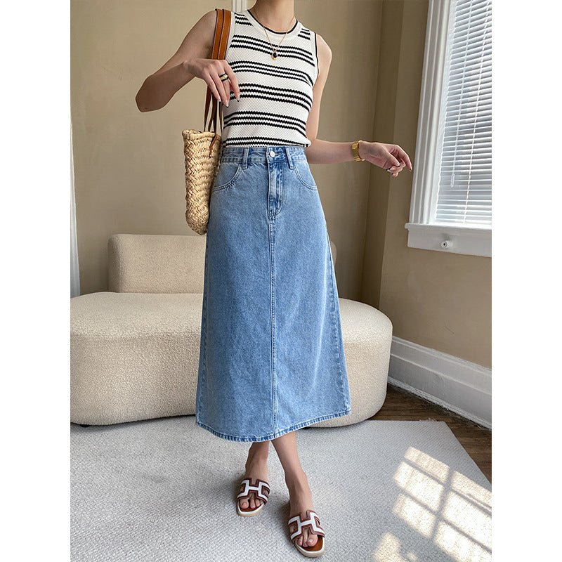 Ladies Elegant Long Denim Skirt Chic & Stil