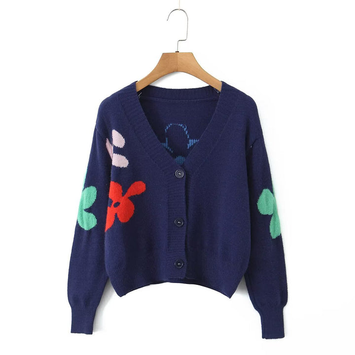 Cardigan tricoté confortable pour femmes avec motif floral coloré Chic & Stil