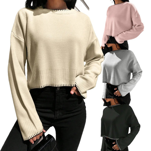 Casual knit sweater for women with contrasting seams and a short cut Lune London