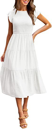 Midi dress for women with attractive gathered details and ruffle Lune London