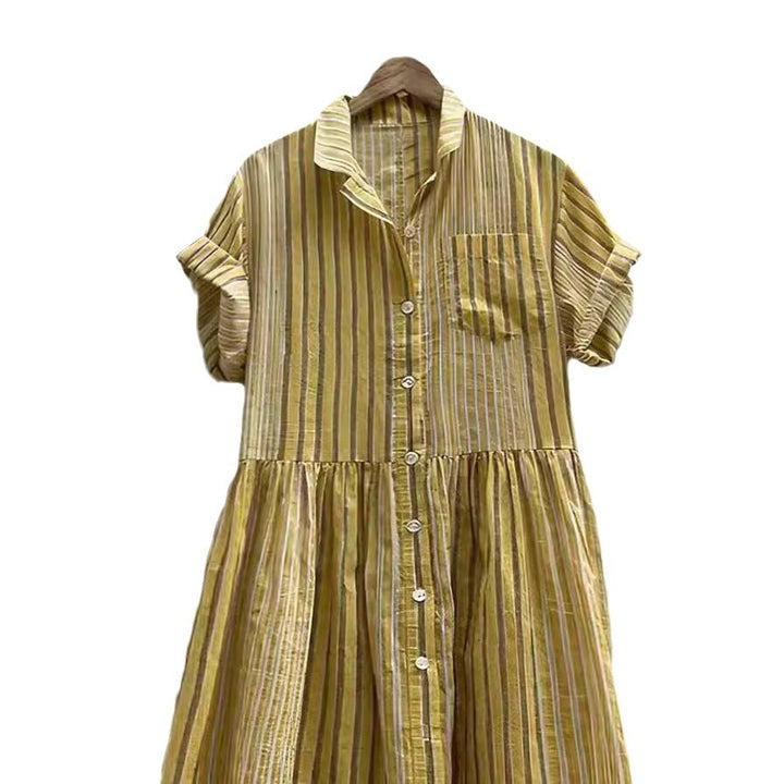 Women Long Shirt Dress with Stripes and Pockets Lune London