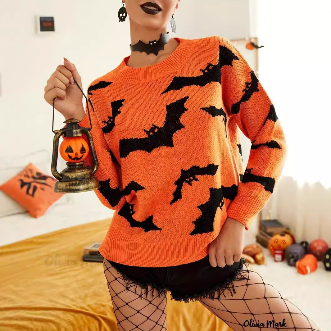 Pull Halloween pour femmes avec motif de chauve-souris amusant Chic & Stil