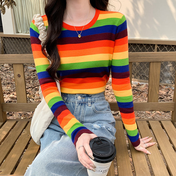 Ladies short-sleeved striped crop top Chic & Stil