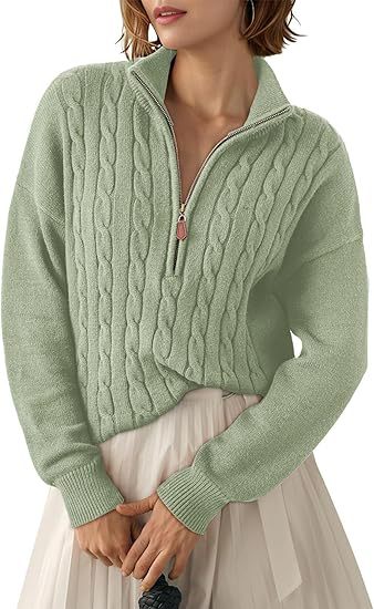 Chunky knit sweater for women with high collar and half-zip Lune London