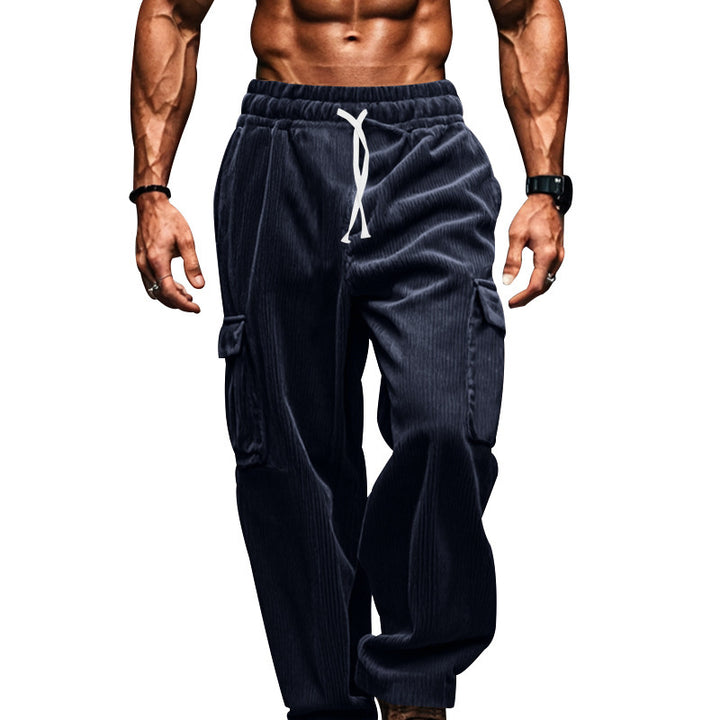 Casual cargo pants for men with an urban style featuring practical pockets and an elastic waist Lune London
