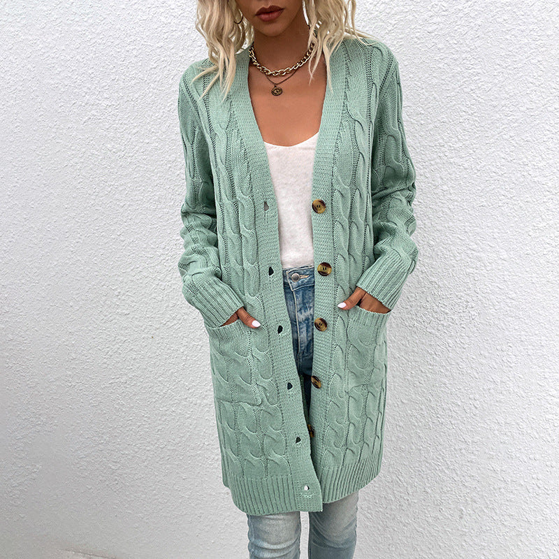 Women's cardigan with deep V-neck and elegant cable pattern Lune London