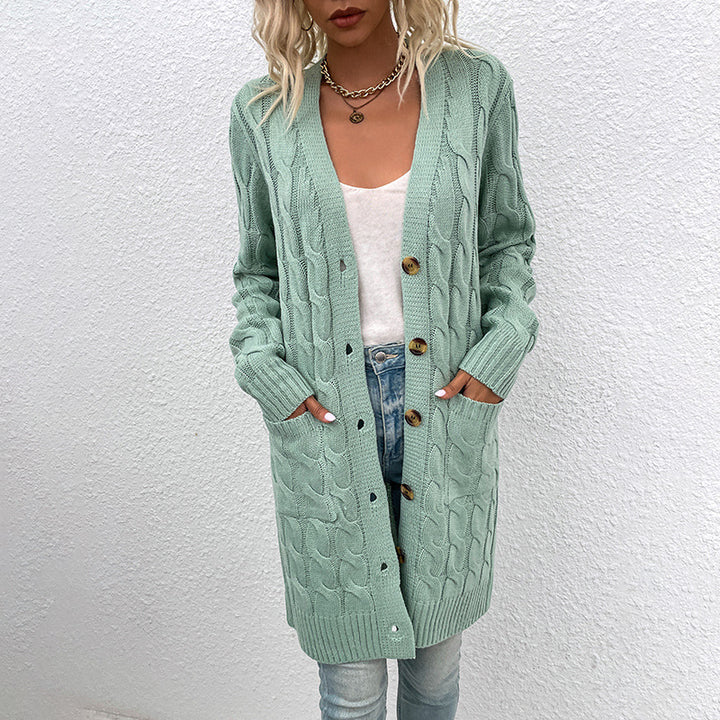 Women's cardigan with deep V-neck and elegant cable pattern Lune London