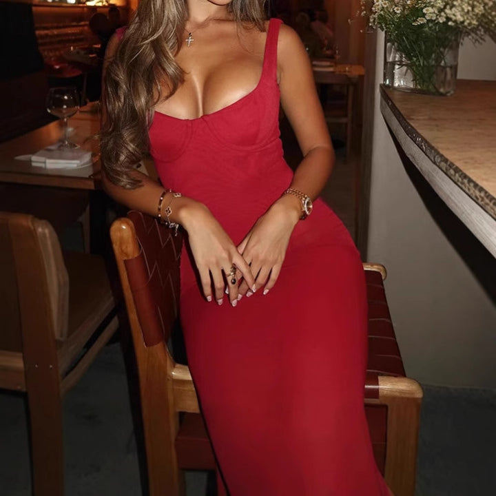 Lune London transparent maxi dress for ladies with seductive neckline and high slit