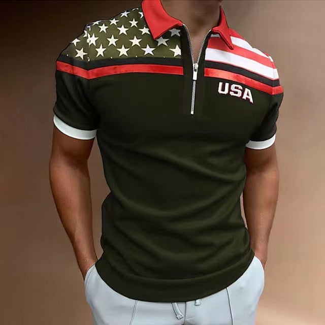 Men's Performance Polo Shirt with American Flag Application Lune London