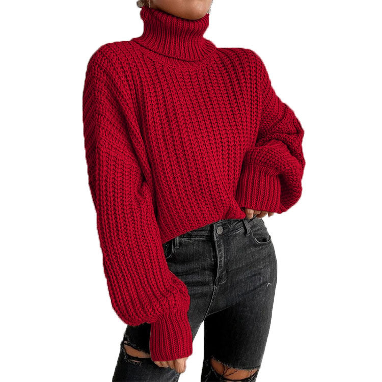 Cozy turtleneck knitted sweater for women with a structured knit pattern Lune London