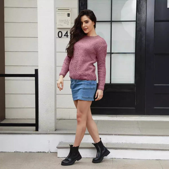 Ladies Comfortable Knit Sweater with Relaxed Fit and Fine Texture Lune London
