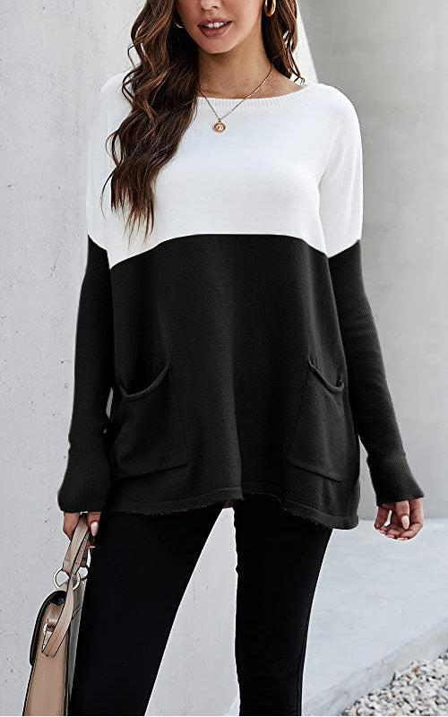 Knit sweater for women with large front pockets and contrasting design Lune London