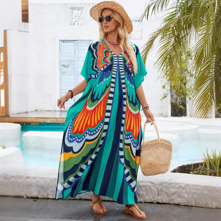 Women Vibrant Chic Printed Maxi Kaftan