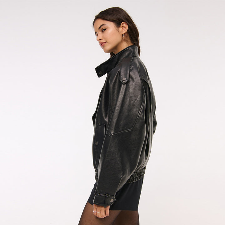 Women’s oversized faux leather jacket with textured details Lune London
