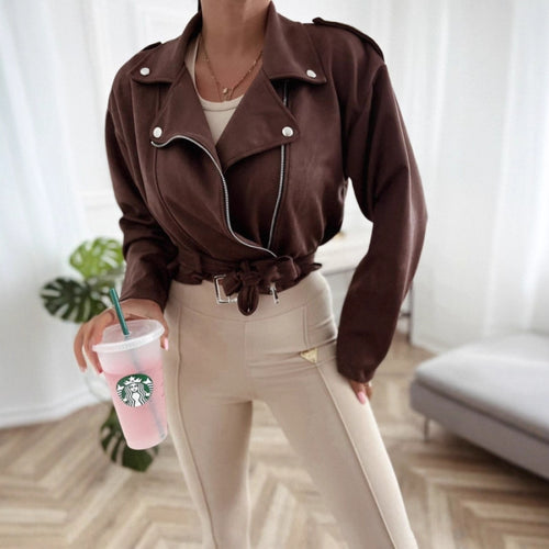 Women's biker jacket in high-quality faux suede with a fitted cut and side zippers Lune London