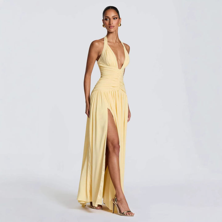 Women's Elegant Maxi Dress with Strapless Neckline and Sophisticated Draping Lune London