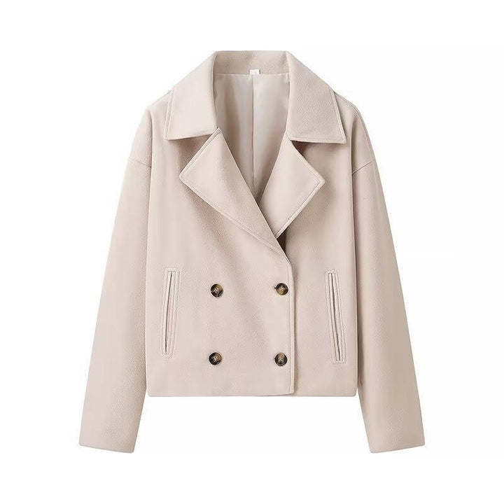 Elegant short blazer jacket for women with double-breasted buttons and practical pockets Lune London