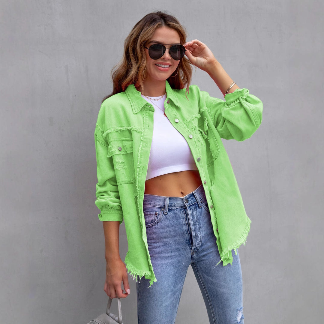 Women's denim jacket in a casual oversized cut with frayed details Lune London