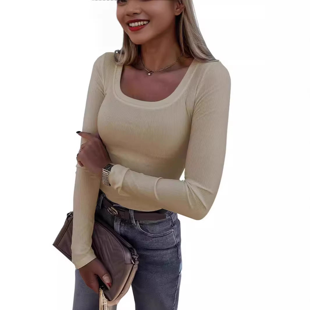 Women’s Long Sleeve Ribbed T-Shirt with Elegant Boat Neck Lune London
