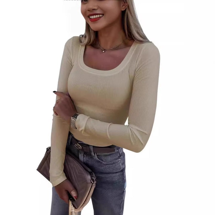 Women’s Long Sleeve Ribbed T-Shirt with Elegant Boat Neck Lune London