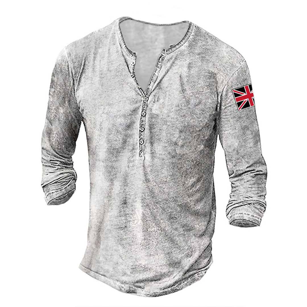 Trendy long sleeve shirt for men with button placket and flag appliqué Lune London