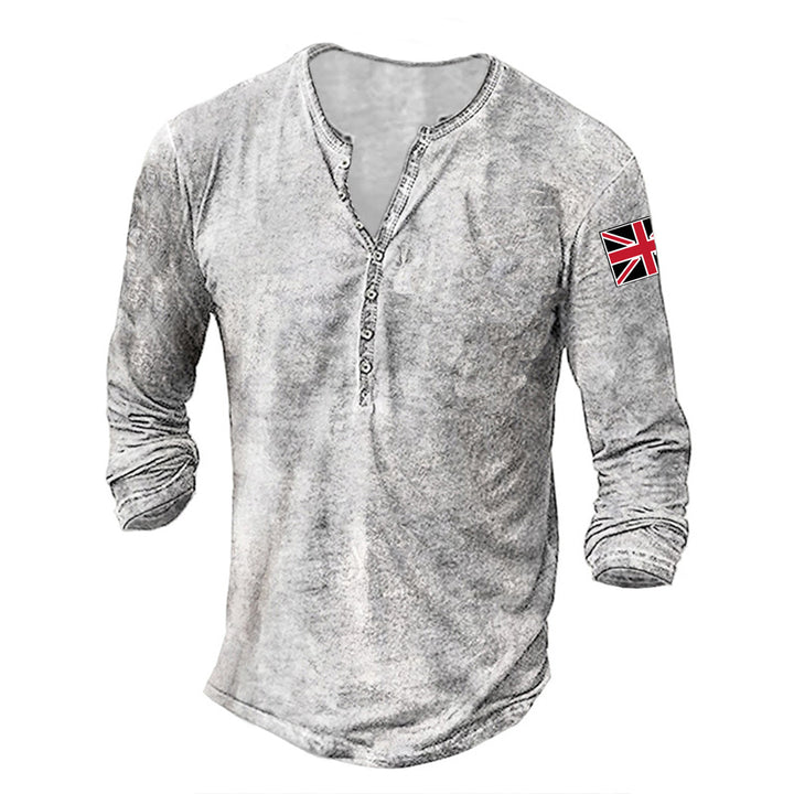Trendy long sleeve shirt for men with button placket and flag appliqué Lune London