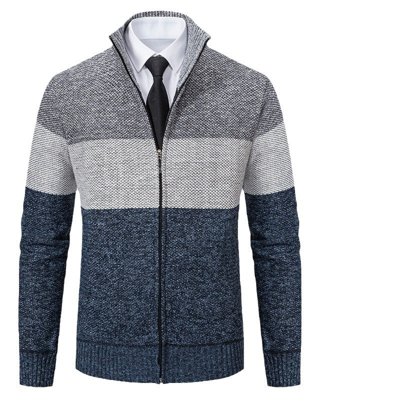 Fashionable knit jacket for men with textured color block design Lune London