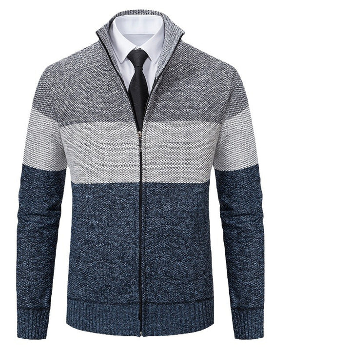 Fashionable knit jacket for men with textured color block design Lune London