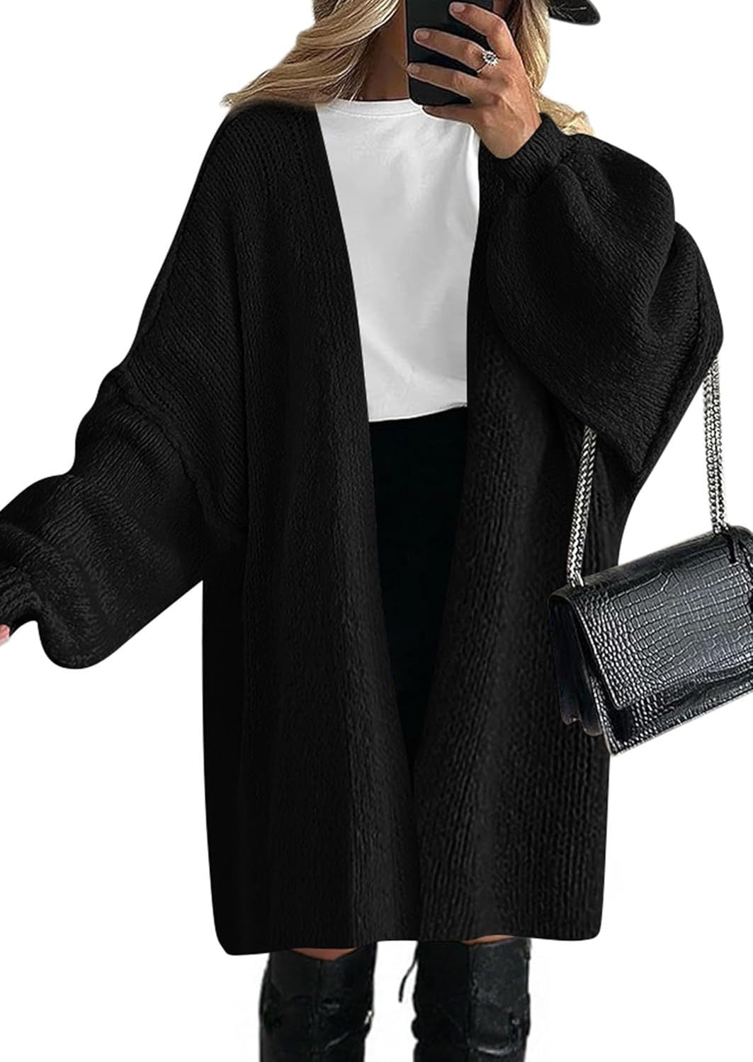 Women Casual Knitted Coat with Deep V-neck and Wide Sleeves Lune London