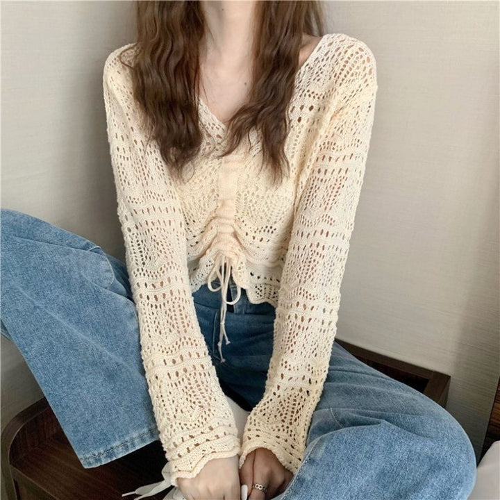 Aired crochet sweater for women with drawstring and loose fit Lune London