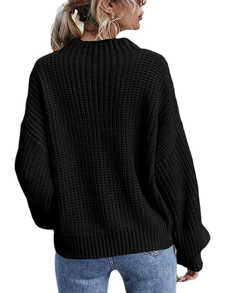 Chunky knit sweater for women with high collar and decorative raised pattern Lune Londonl