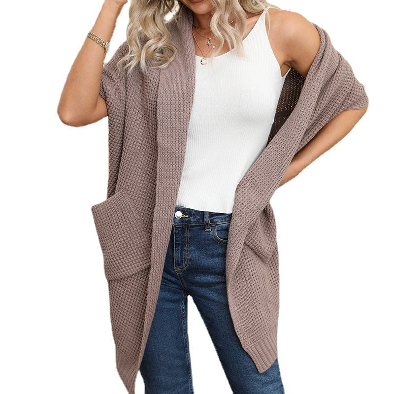 Ladies Chunky Knit Cardigan with Open Sleeves and Practical Pockets Lune London
