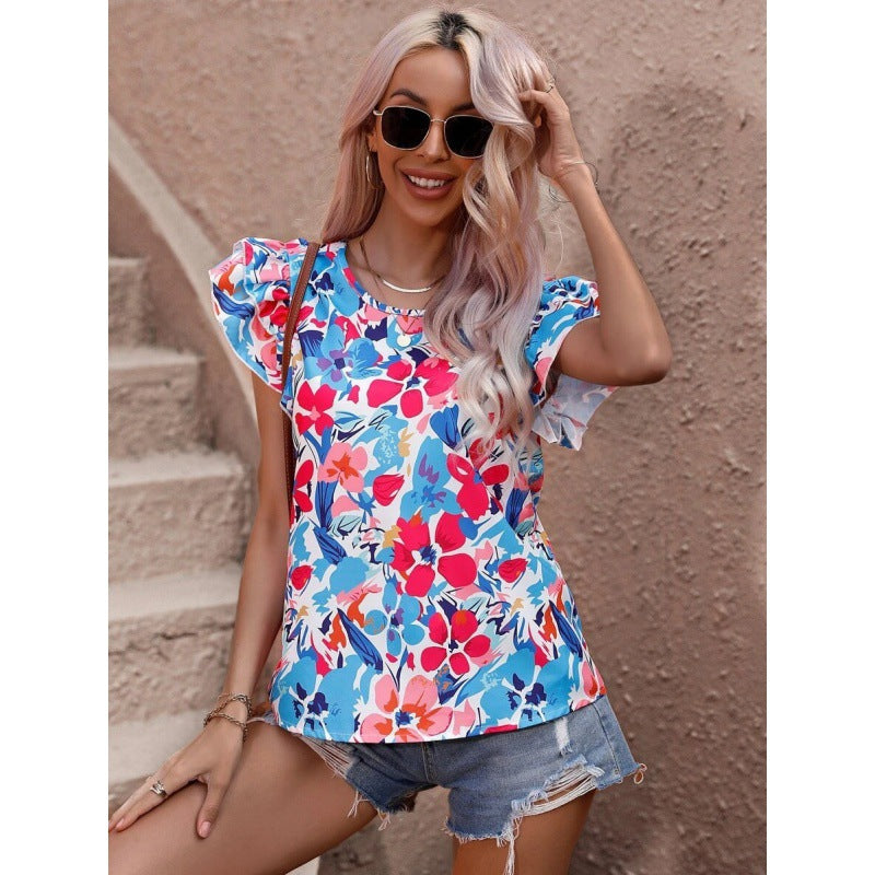 Ladies Top with Puff Sleeves Floral Lune London