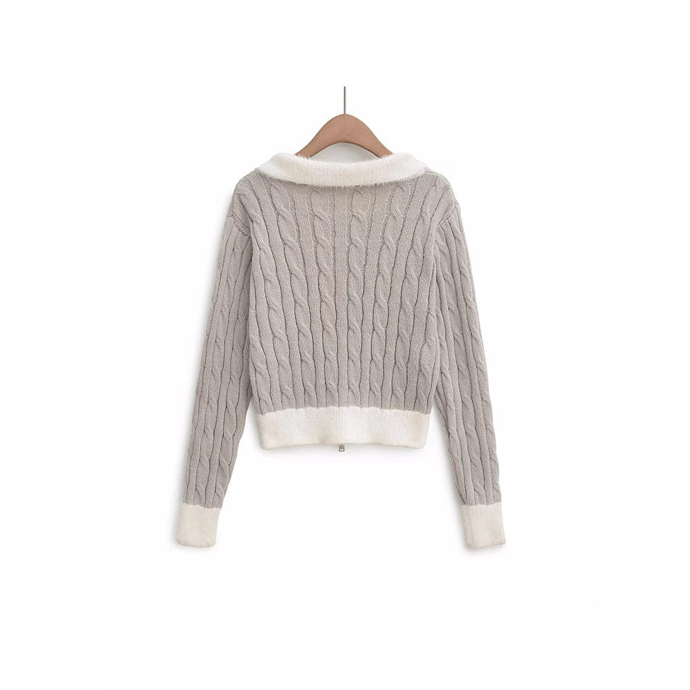 Knitted jacket for women with a luxurious embossed pattern and a soft collar Lune London