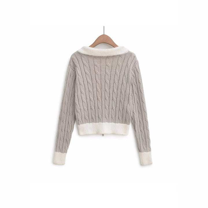 Knitted jacket for women with a luxurious embossed pattern and a soft collar Lune London