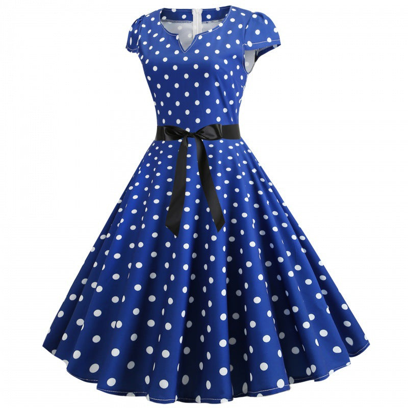 Robe swing rétro femme avec des pois et une ceinture de taille Chic & Stil