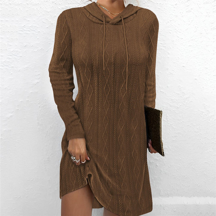 Knitted dress for women with hood and fine cable pattern Lune London