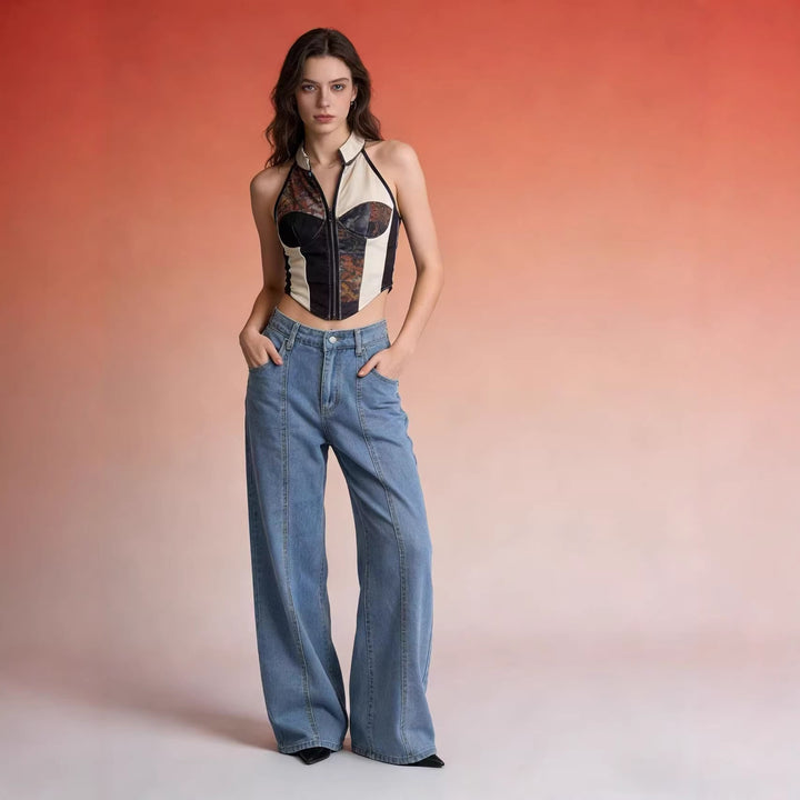Women high-waisted wide jeans with sophisticated seam details Lune London