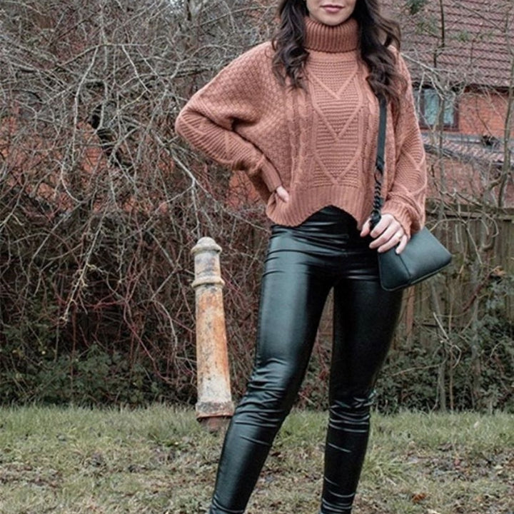 Chunky knit sweater for women with high collar and twisted pattern Lune London
