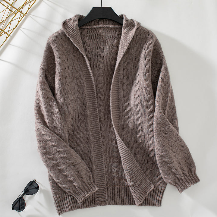 Women's knit jacket with hood and pretty cable knit Lune London