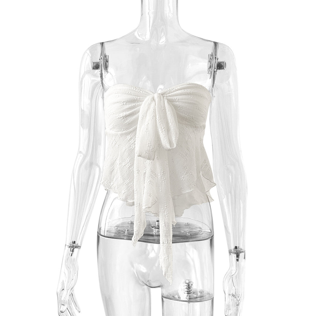 Women's strapless blouse top with bow accent Lune London