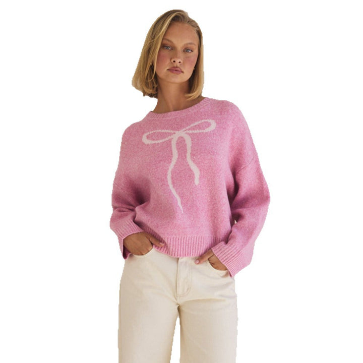 Lune London Plush Women's Sweater with Decorative Bow Pattern