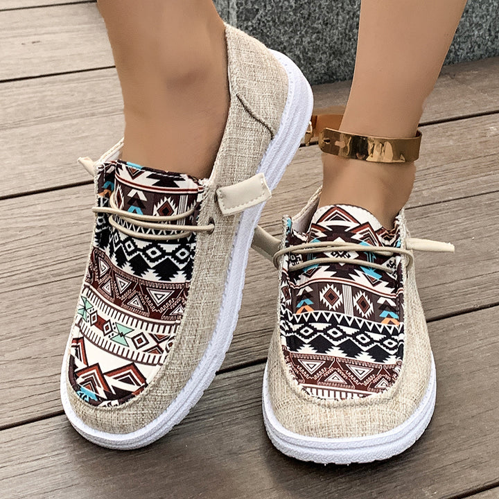 Casual slip-on sneakers for women with a trendy ethnic pattern Lune London