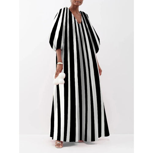 Striped maxi dress for women with puff sleeves Lune London